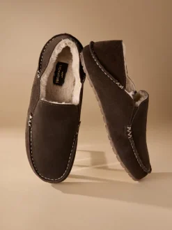Pantoffels*Next - Signature Kickdown suède moccasinpantoffels Bruin