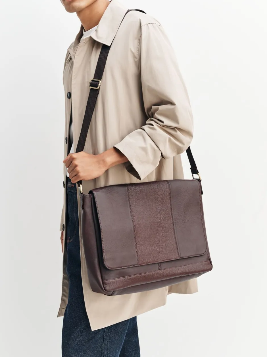Tassen*Next - Signature leren messenger-tas Bruin