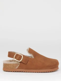 Pantoffels|Simply Be - Fluffy Mules With Back Strap Bruin