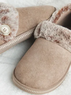 Pantoffels*Skechers - comfortabele Campfire Fresh Toast damespantoffels Bruin