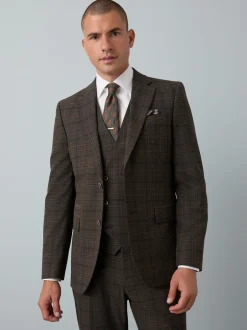 Blazers En Business-Jasjes|Pakken|Next Bruin - Slim-fit maatgesneden pak met ruiten: colbert