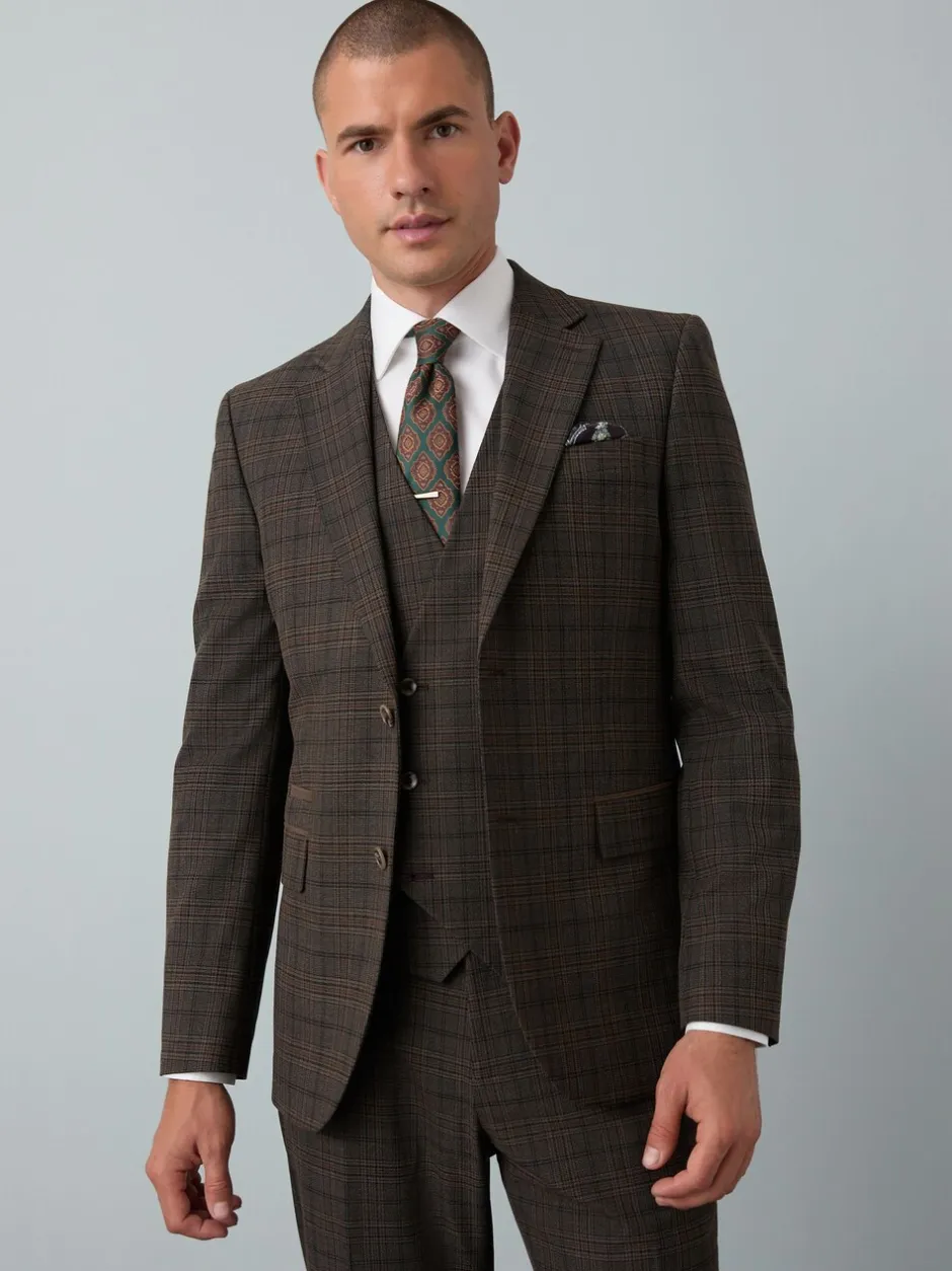 Blazers En Business-Jasjes|Pakken|Next Bruin - Slim-fit maatgesneden pak met ruiten: colbert