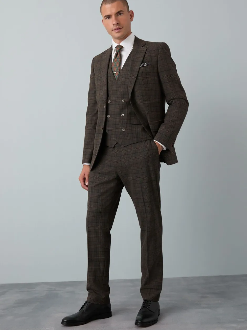 Blazers En Business-Jasjes|Pakken|Next Bruin - Slim-fit maatgesneden pak met ruiten: colbert