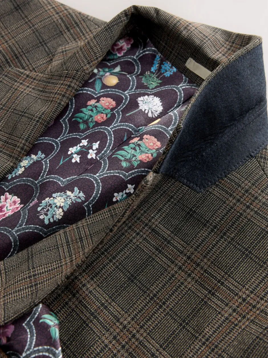 Blazers En Business-Jasjes|Pakken|Next Bruin - Slim-fit maatgesneden pak met ruiten: colbert