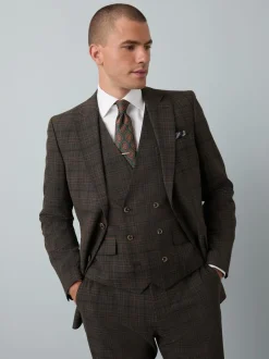 Blazers En Business-Jasjes|Pakken|Next Bruin - Slim-fit maatgesneden pak met ruiten: colbert