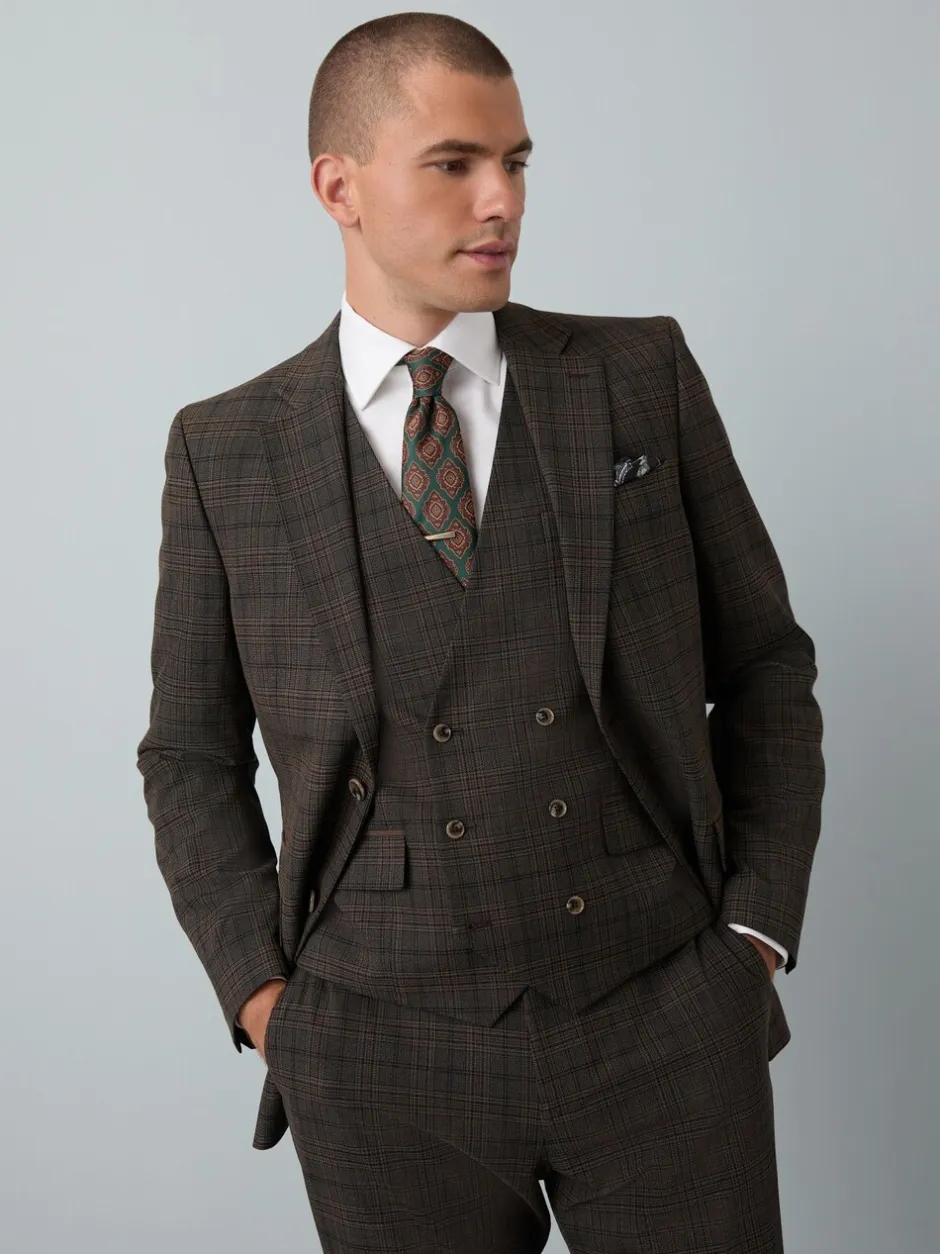 Blazers En Business-Jasjes|Pakken|Next Bruin - Slim-fit maatgesneden pak met ruiten: colbert