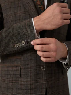 Blazers En Business-Jasjes|Pakken|Next Bruin - Slim-fit maatgesneden pak met ruiten: colbert