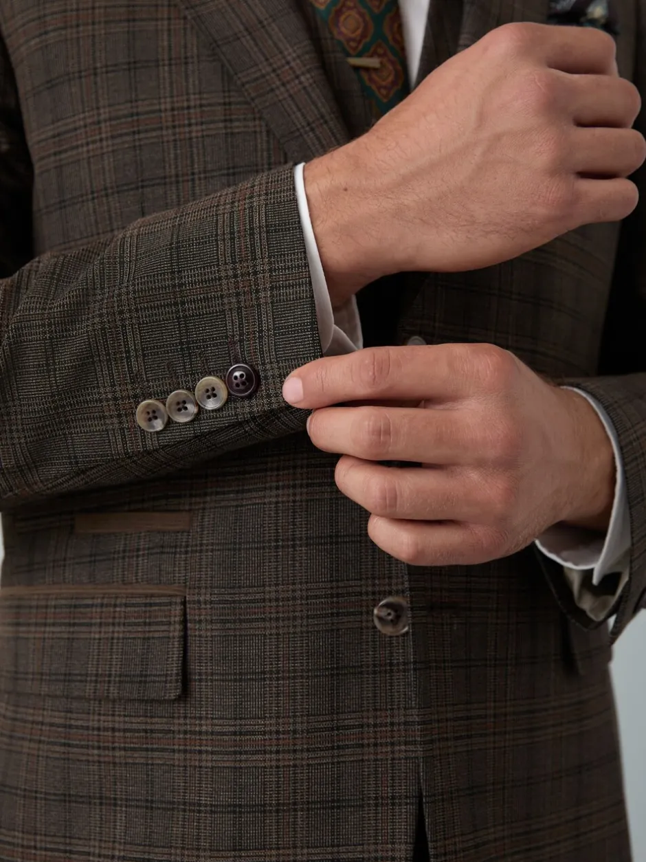 Blazers En Business-Jasjes|Pakken|Next Bruin - Slim-fit maatgesneden pak met ruiten: colbert