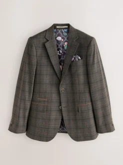 Blazers En Business-Jasjes|Pakken|Next Bruin - Slim-fit maatgesneden pak met ruiten: colbert