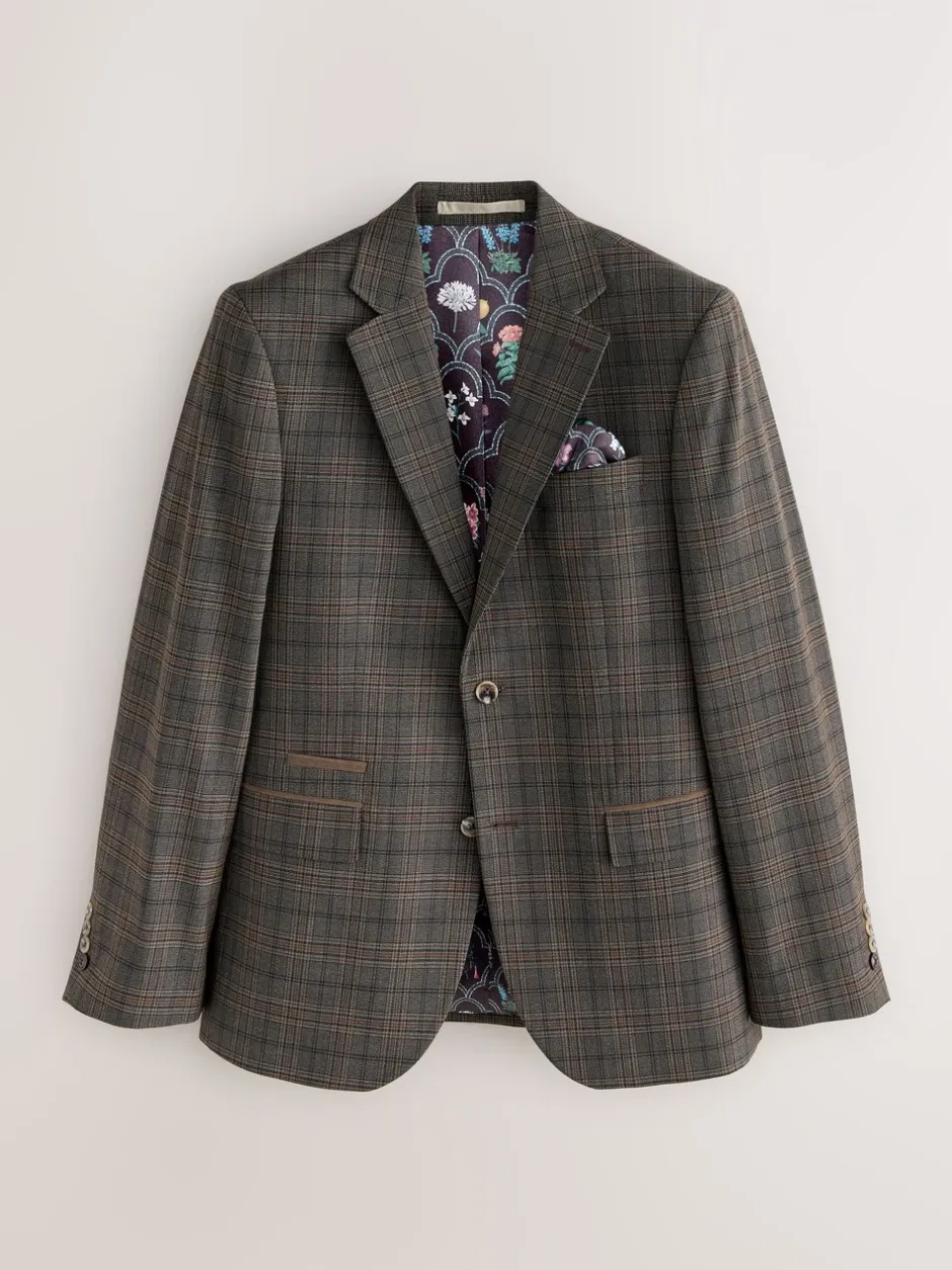 Blazers En Business-Jasjes|Pakken|Next Bruin - Slim-fit maatgesneden pak met ruiten: colbert