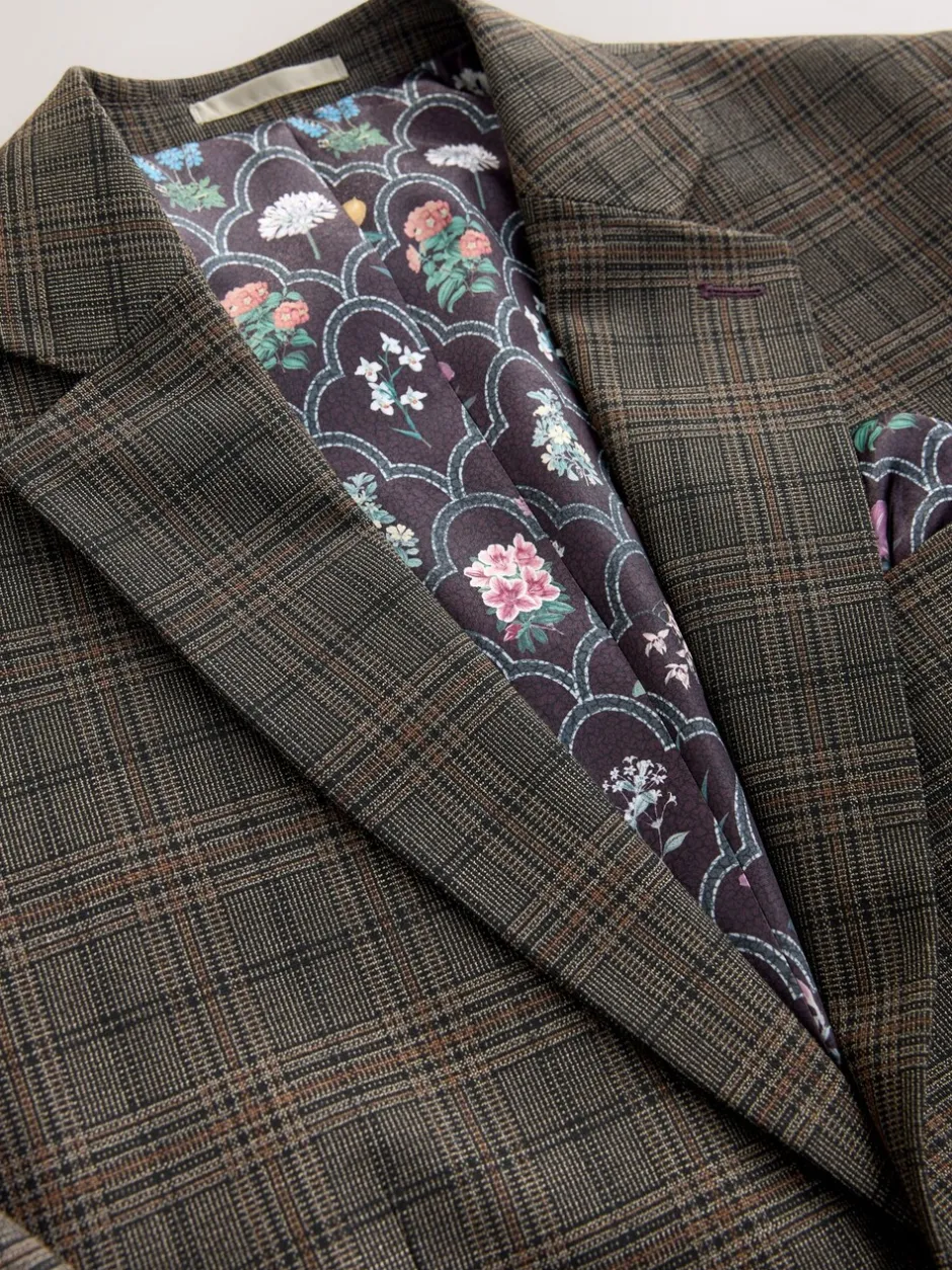 Blazers En Business-Jasjes|Pakken|Next Bruin - Slim-fit maatgesneden pak met ruiten: colbert