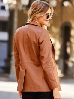 Kostuums En Werkkleding|Sosandar - leren blazer Bruin