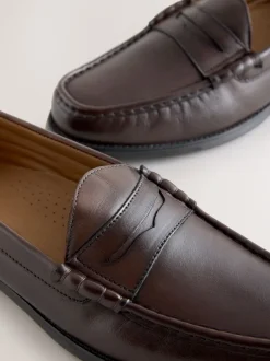 Schoenen|Formele Schoenen*Next - Standaard pasvorm - Leren Penny instappers Bruin
