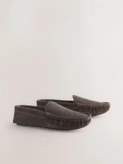 Pantoffels|Next - Suède mocassinpantoffels met voering van imitatiebont Bruin