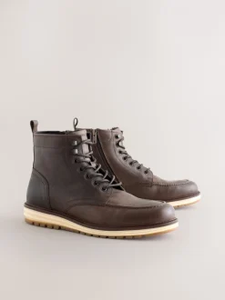 Boots|Next - Tall Leather Apron Toe Boots Bruin