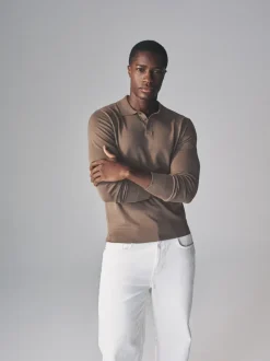 Gebreide Kleding|The Set - 3 Pack Gebreide Polo Truien met Lange Mouwen Bruin