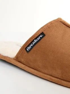 Pantoffels|Threadbare - Faux Fur Lined Slip On Mule Slippers Bruin