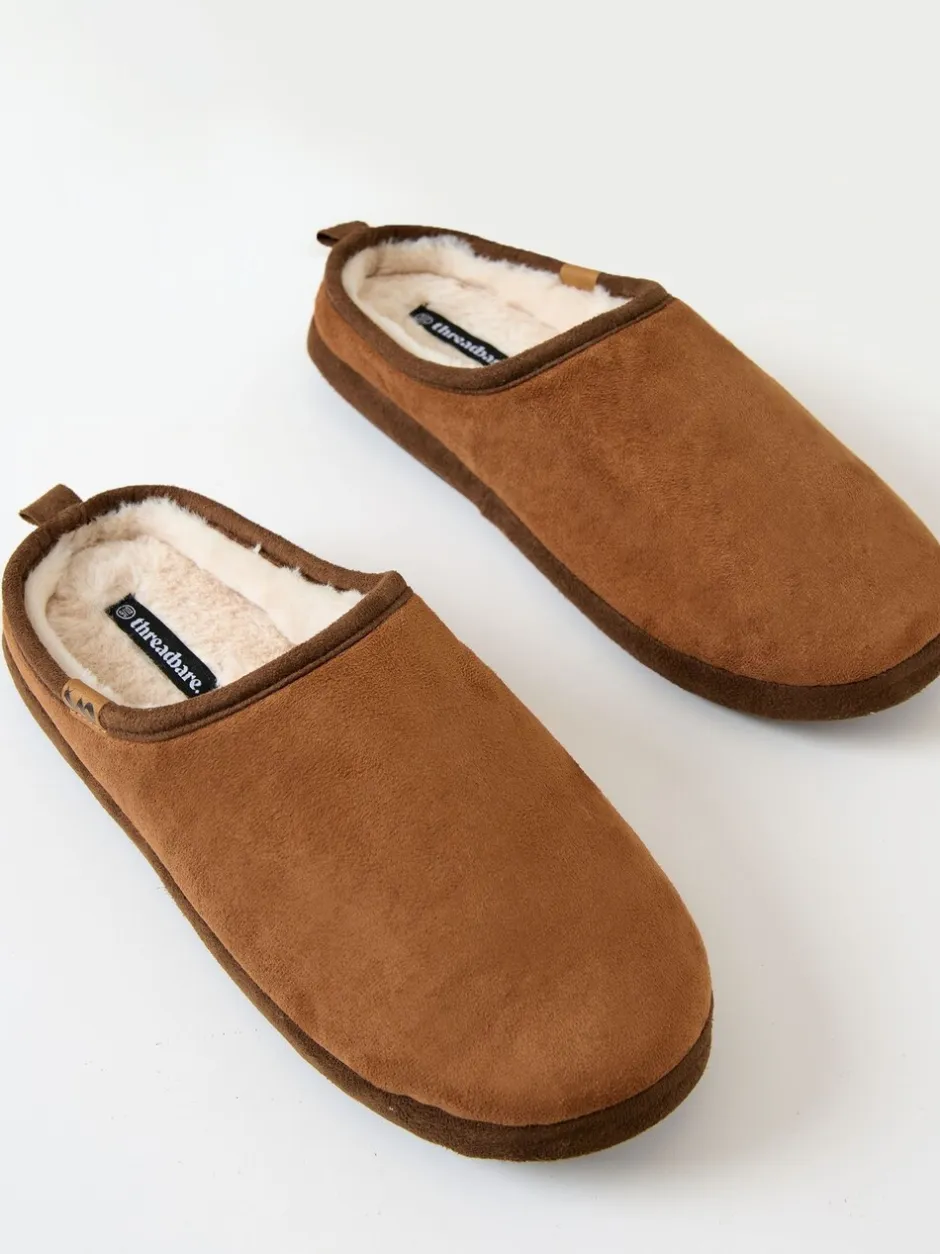Pantoffels|Threadbare - Faux Suede Faux Fur Lined Mule Slippers Bruin