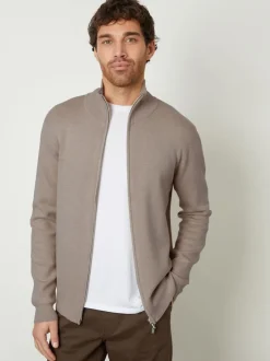 Gebreide Kleding*Threadbare - gebreid vest met rits en opstaande kraag Bruin