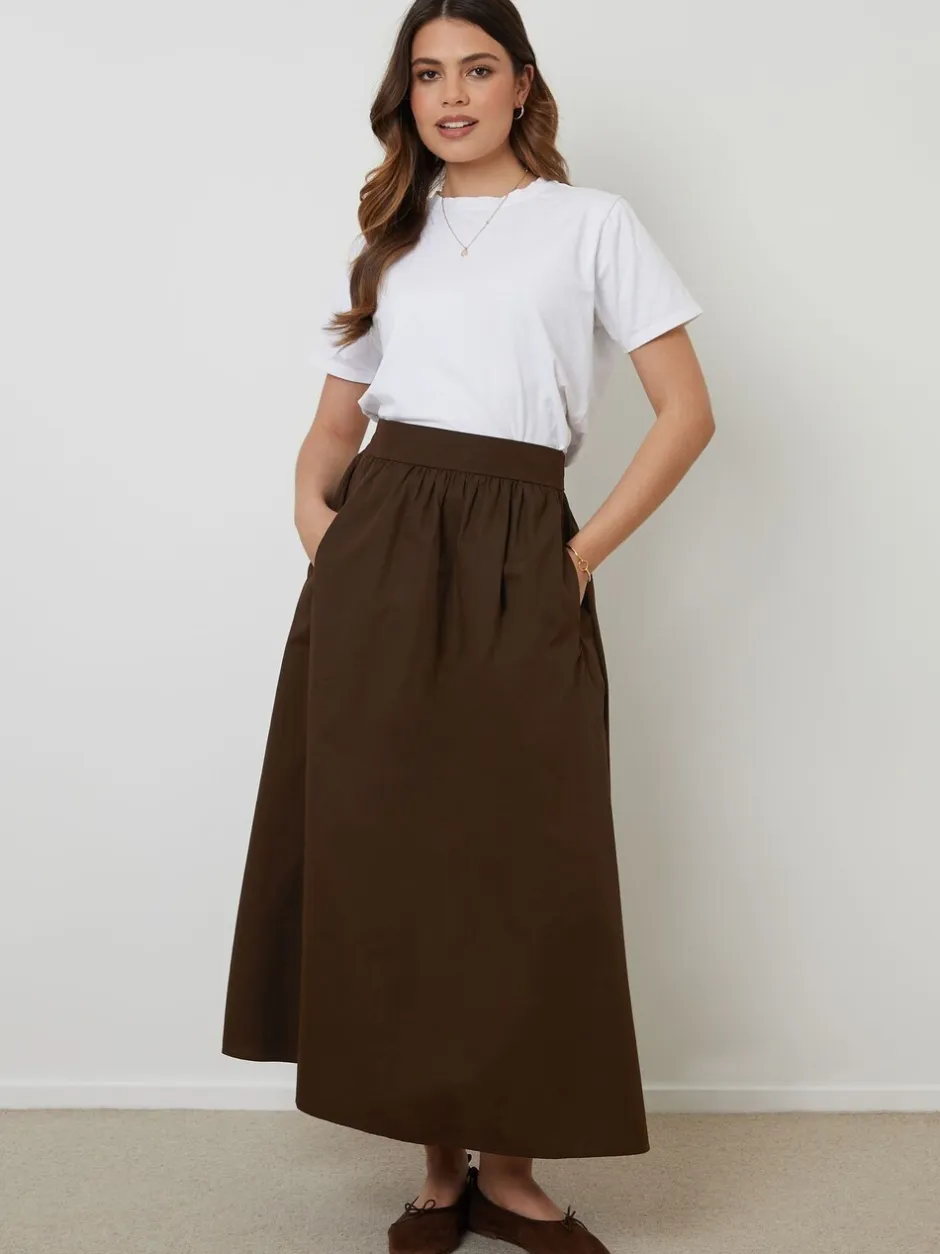 Rokken|Threadbare Bruin - Midi rok met zakken