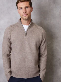 Gebreide Kleding*Threadbare - Raglan Rib Quarter Zip Knitted Jumper Bruin
