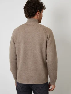 Gebreide Kleding*Threadbare - Raglan Rib Quarter Zip Knitted Jumper Bruin