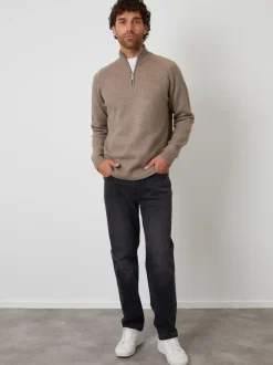 Gebreide Kleding*Threadbare - Raglan Rib Quarter Zip Knitted Jumper Bruin