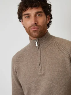 Gebreide Kleding*Threadbare - Raglan Rib Quarter Zip Knitted Jumper Bruin