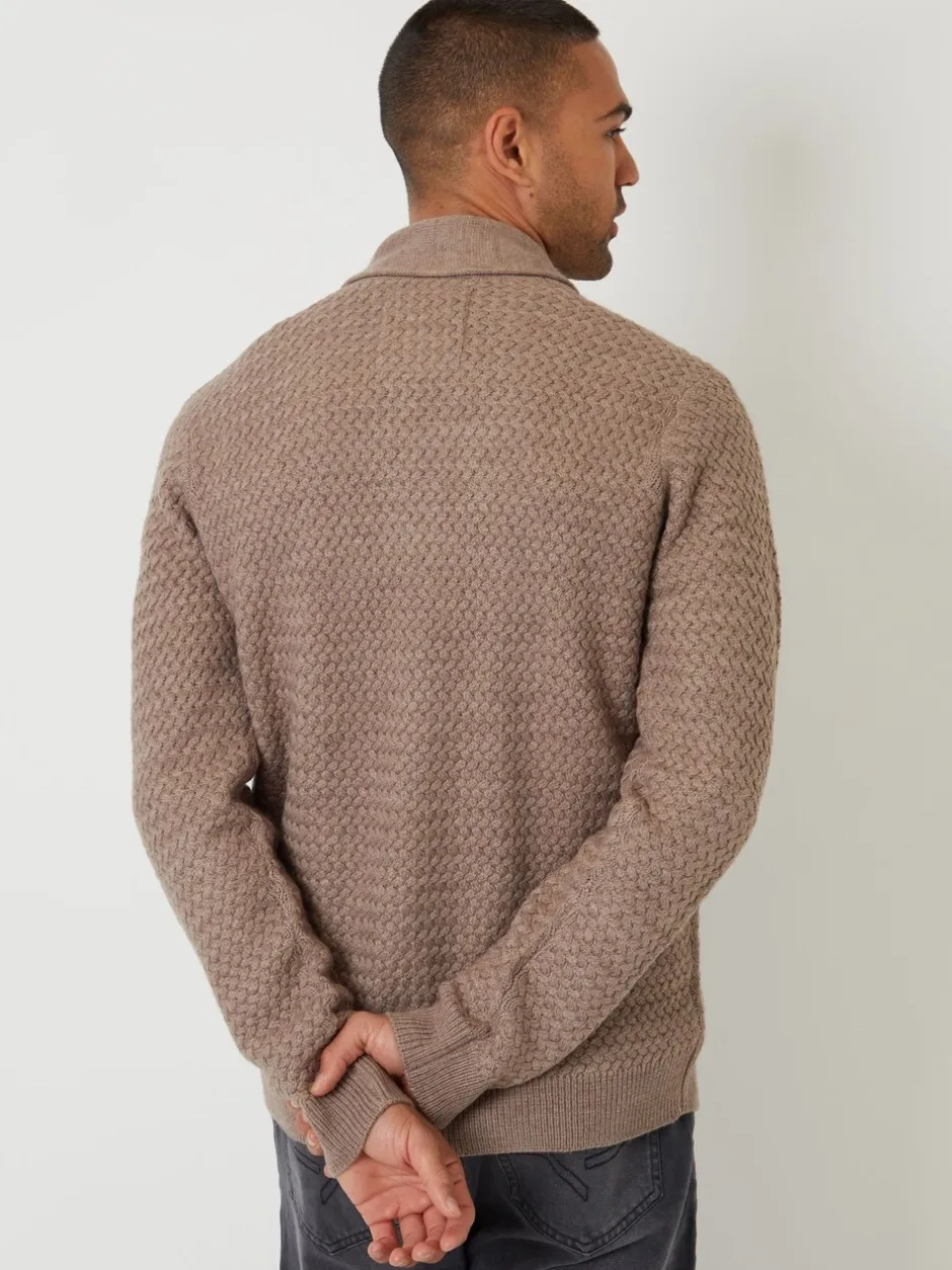 Gebreide Kleding*Threadbare - sjaalkraag gebreid vest Bruin