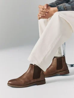 Boots*Next - Wasachtige leren Chelsea Boots Bruin