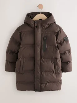 Schoolkleding|Jassen En Jacks|Next - Waterdichte lange pufferjas met fleecevoering (3-17jr) Bruin