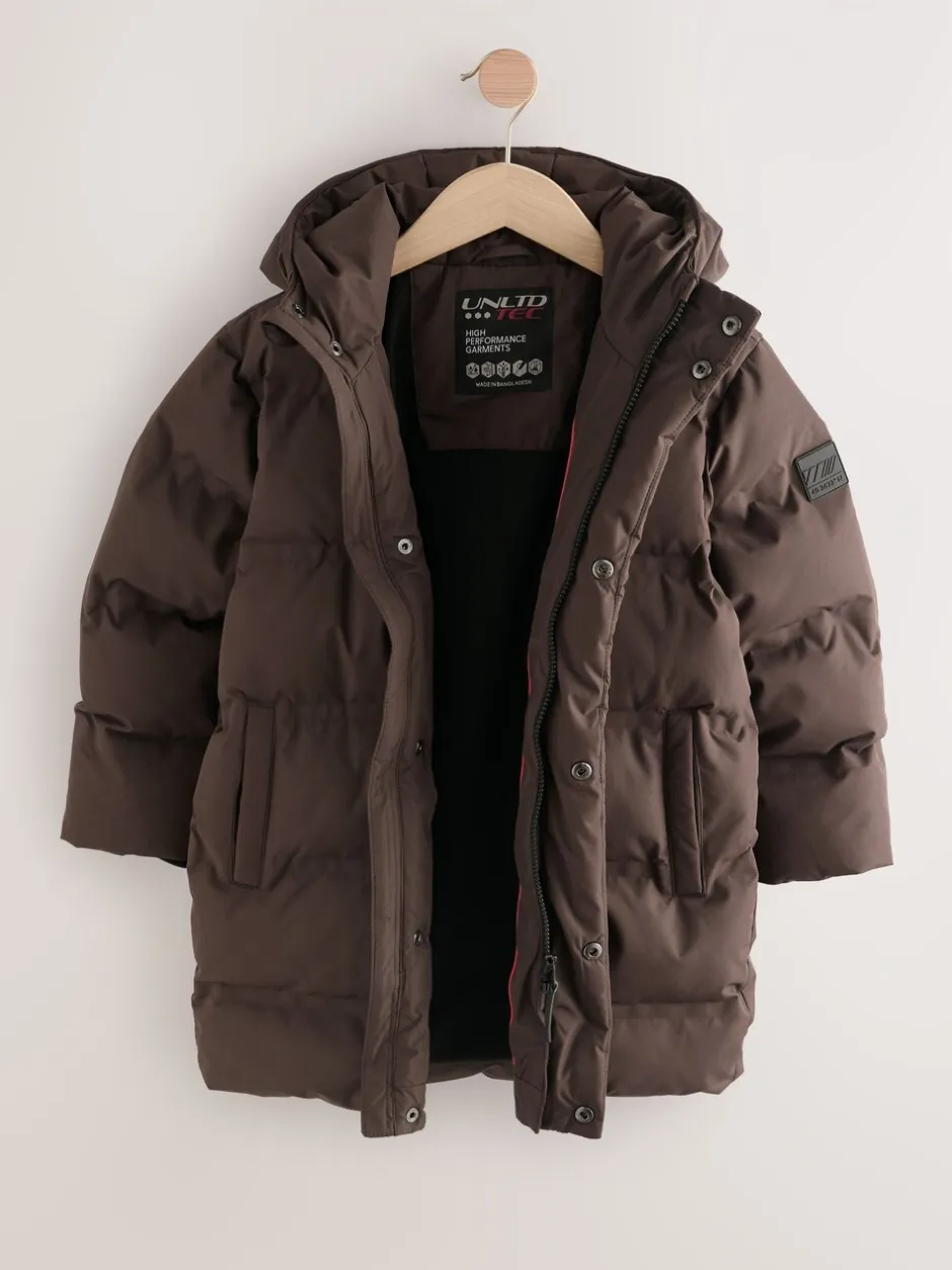 Schoolkleding|Jassen En Jacks|Next - Waterdichte lange pufferjas met fleecevoering (3-17jr) Bruin