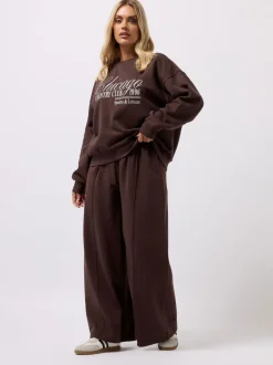 Leggings En Joggingbroeken|Yours Curve - joggingbroek met wijde pijpen Bruin