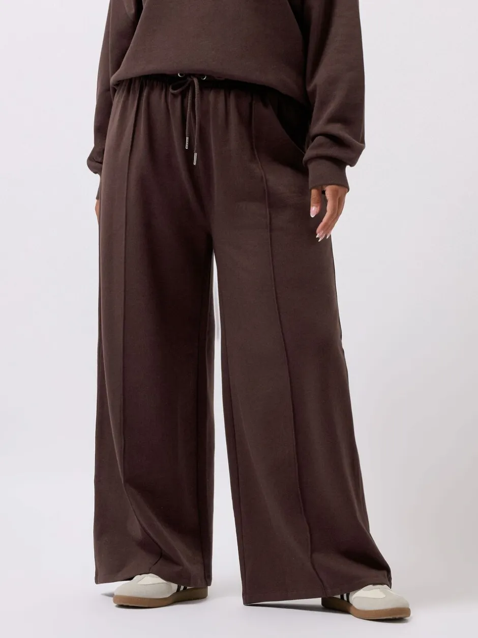 Leggings En Joggingbroeken|Yours Curve - joggingbroek met wijde pijpen Bruin