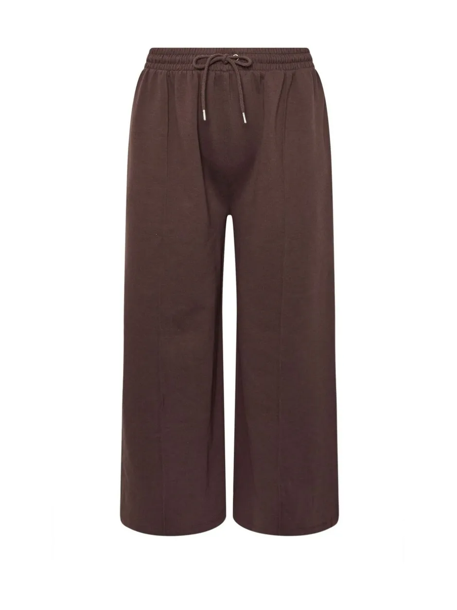 Leggings En Joggingbroeken|Yours Curve - joggingbroek met wijde pijpen Bruin