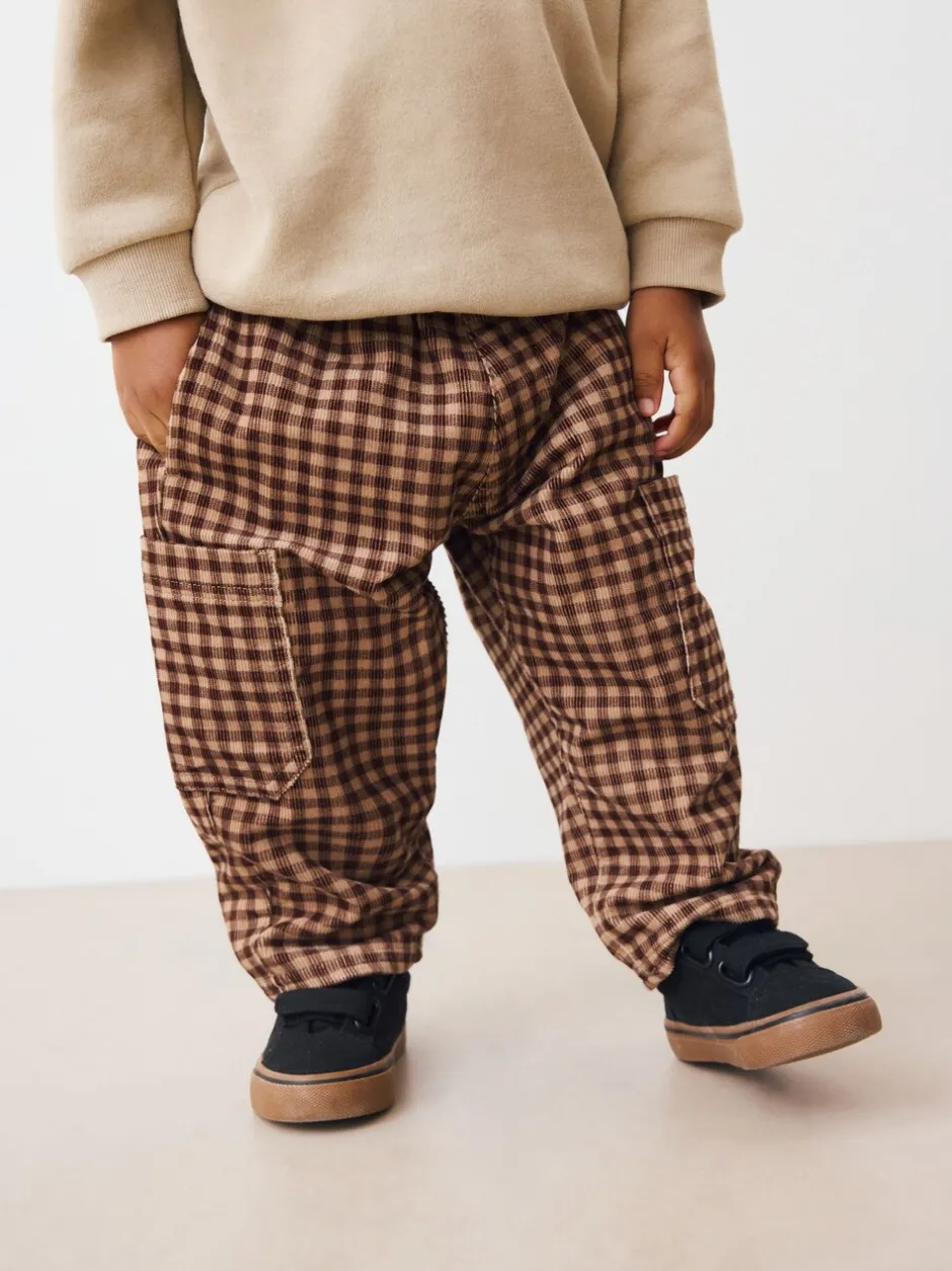Broeken En Chino's|Next Bruin gingham-ruit - Corduroy broek met wijde pijpen (3mnd-7jr)