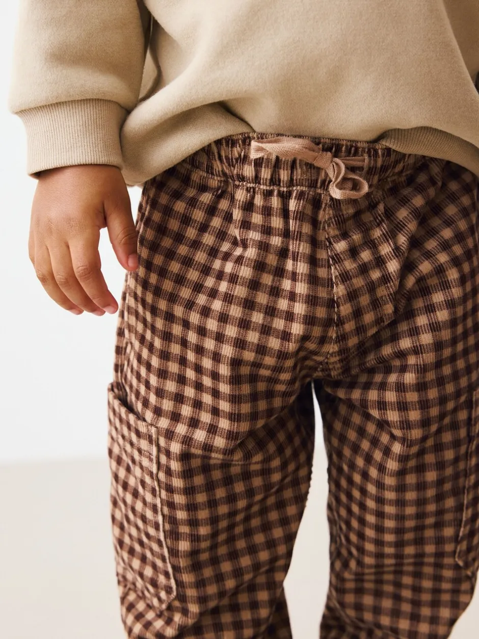 Broeken En Chino's|Next Bruin gingham-ruit - Corduroy broek met wijde pijpen (3mnd-7jr)