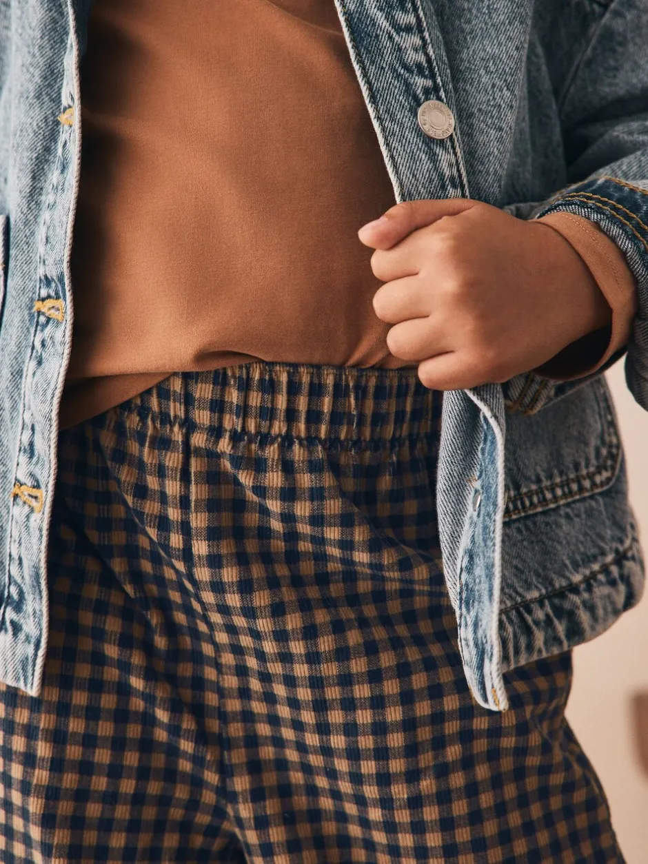Broeken En Leggings|Next Bruin gingham-ruit - Pull-on corduroy broeken (3-16jr)