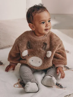 Sweaters En Hoody´S|Sets En Outfits*Next Bruin Hamish - Babyfleece set van sweater en legging (0mnd-2jr)