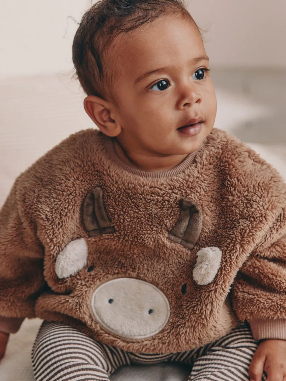 Sweaters En Hoody´S|Sets En Outfits*Next Bruin Hamish - Babyfleece set van sweater en legging (0mnd-2jr)
