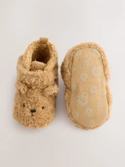 Boots*Next - Baby slofjes met klittenbandsluiting (0-2mnd) Bruin met beer