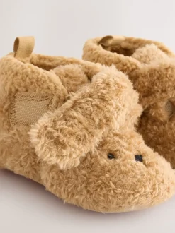 Boots*Next - Baby slofjes met klittenbandsluiting (0-2mnd) Bruin met beer
