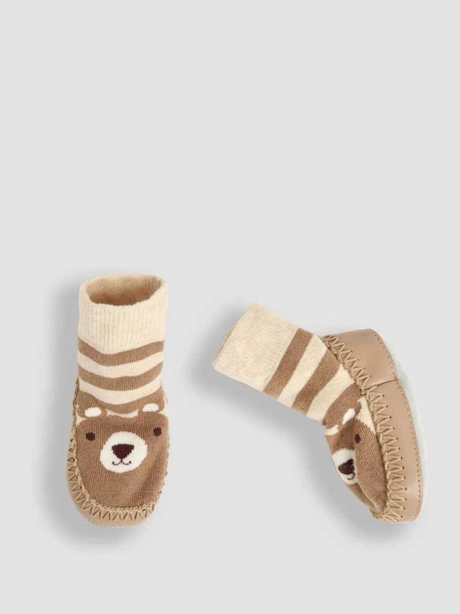 Pantoffels*Jojo Maman Bébé - moccasin pantoffelsokken Bruin met beer