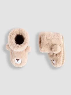 Pantoffels|Pantoffels*Jojo Maman Bébé - Plush Slipper Boots Bruin met beer