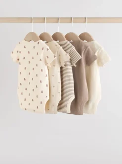Multipacks|Rompertjes En Hemdjes|Next Bruin met beer - Set van 5 babyrompertjes met korte mouwen