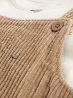 Rompertjes En Tuinbroeken|Sets En Outfits*Next Bruin met bruine beer - Corduroy bretelbroeken en Bodysuit set (0mnd-2jr)