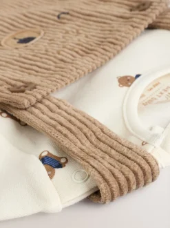 Rompertjes En Tuinbroeken|Sets En Outfits*Next Bruin met bruine beer - Corduroy bretelbroeken en Bodysuit set (0mnd-2jr)