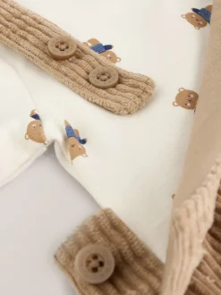Rompertjes En Tuinbroeken|Sets En Outfits*Next Bruin met bruine beer - Corduroy bretelbroeken en Bodysuit set (0mnd-2jr)