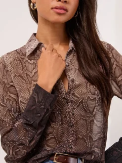 Blouses En Overhemden|Tops En T-Shirts|Lipsy - bedrukt chiffon overhemd Bruin met dierenprint