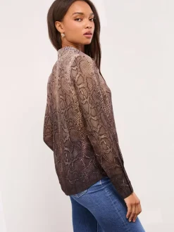 Blouses En Overhemden|Tops En T-Shirts|Lipsy - bedrukt chiffon overhemd Bruin met dierenprint